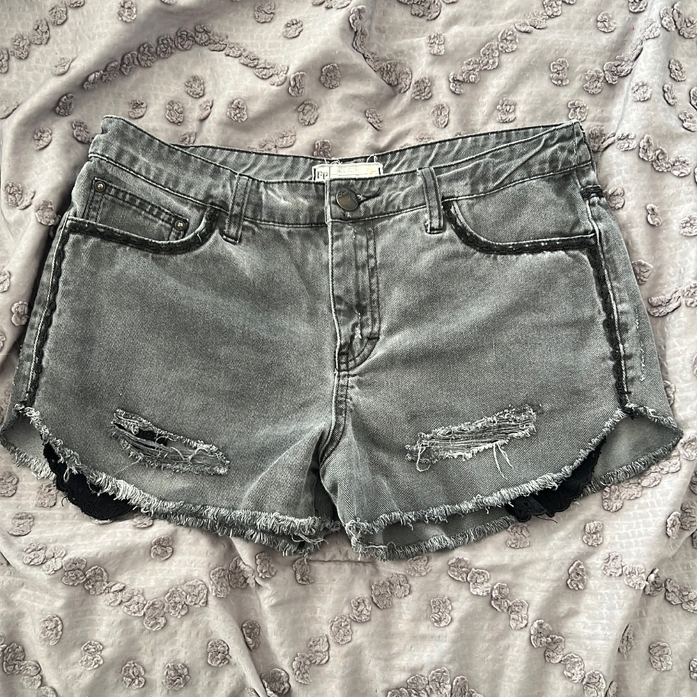 Free People Black/Gray Jean Shorts Size 28